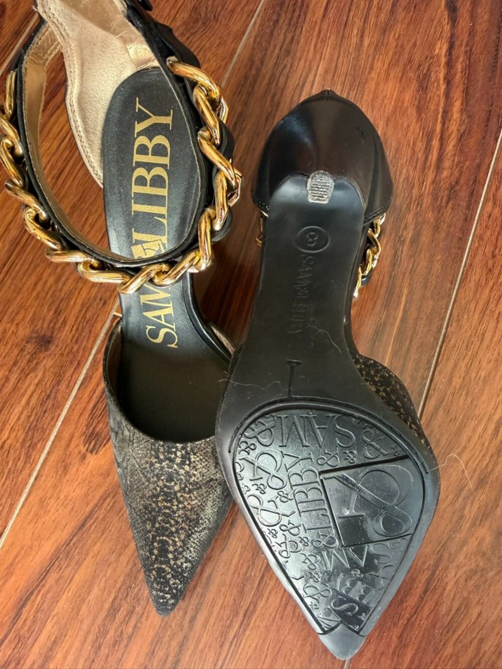 Sam Edelman Black Ankle-Strap Pointed-Toe Heels, Size 8 - Picture 4 of 4